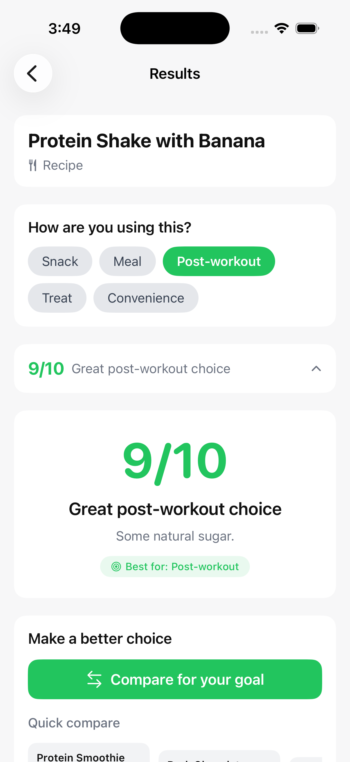 Score results showing 9/10 rating