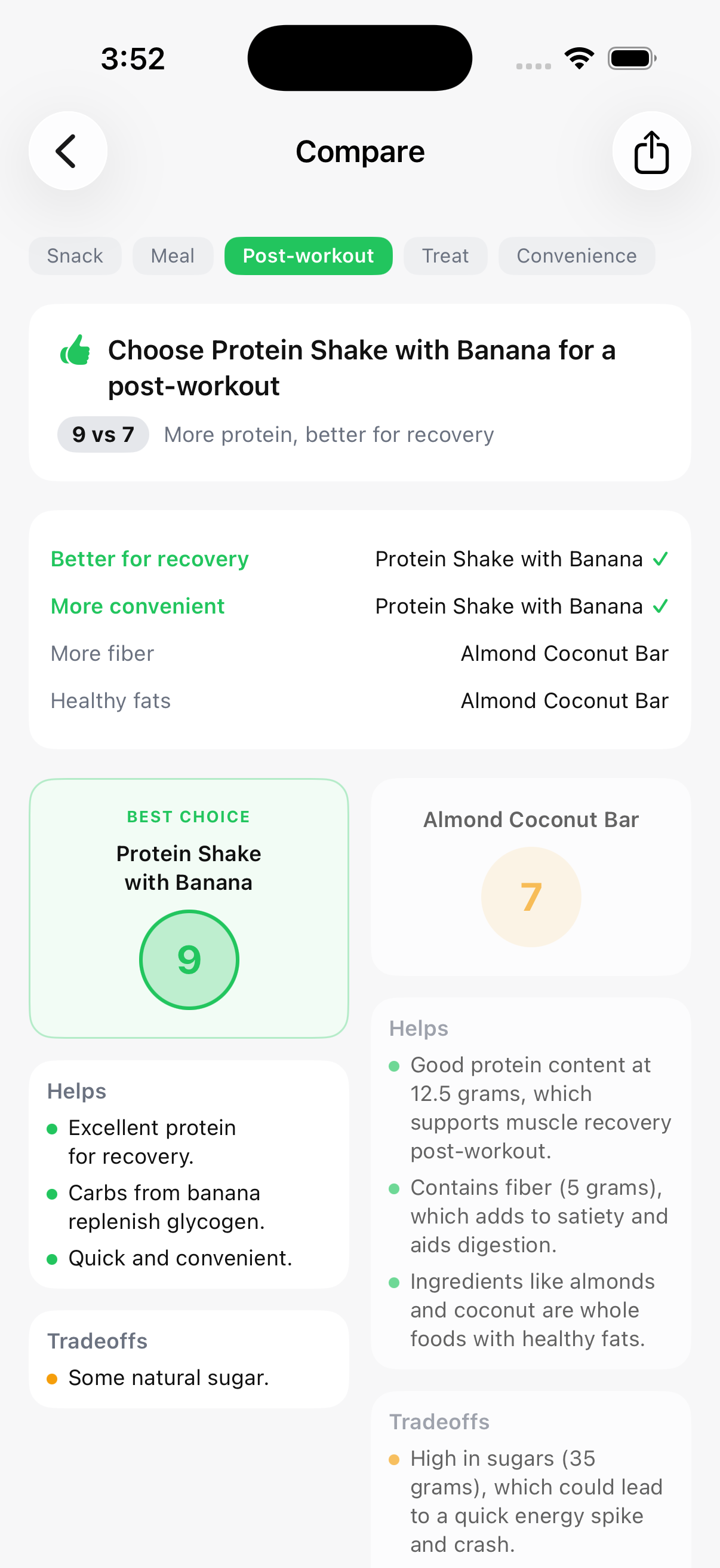 Side-by-side food comparison with Best Choice